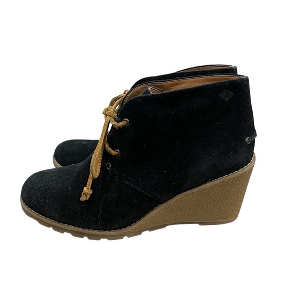 Sperry Women’s 8.5 Top Sider Stella Black Genuine Suede Lace Up Wedge Heel Boot - Picture 2 of 9